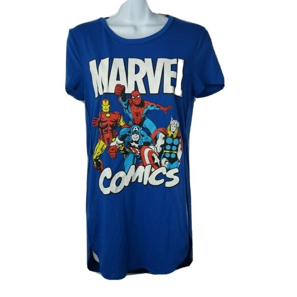 Marvel Comics Avengers Tshirt Tee Top Medium Blue Superheroes Graphic Split Side - Picture 1 of 6